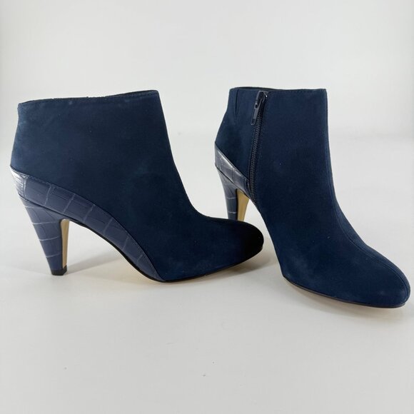 Bella Vita Navy Suede Croc Heel Ankle Boots 7M Leather Upper Side Zipper - Picture 10 of 10